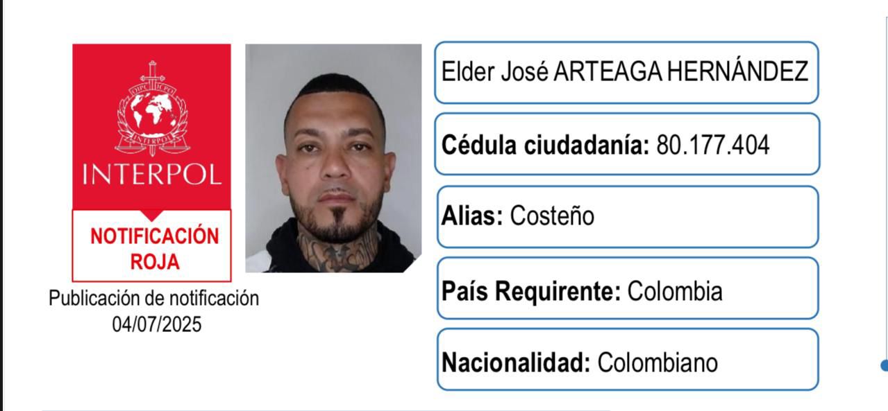 Emiten circular roja de Interpol contra ‘el Costeño’, implicado en atentado contra Miguel Uribe Turbay
